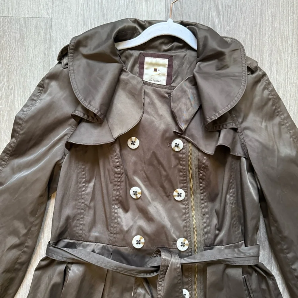 Elevenses Brown Trench Coat Size S Fall Minimalist Casual Chic Business - Picture 12 of 16